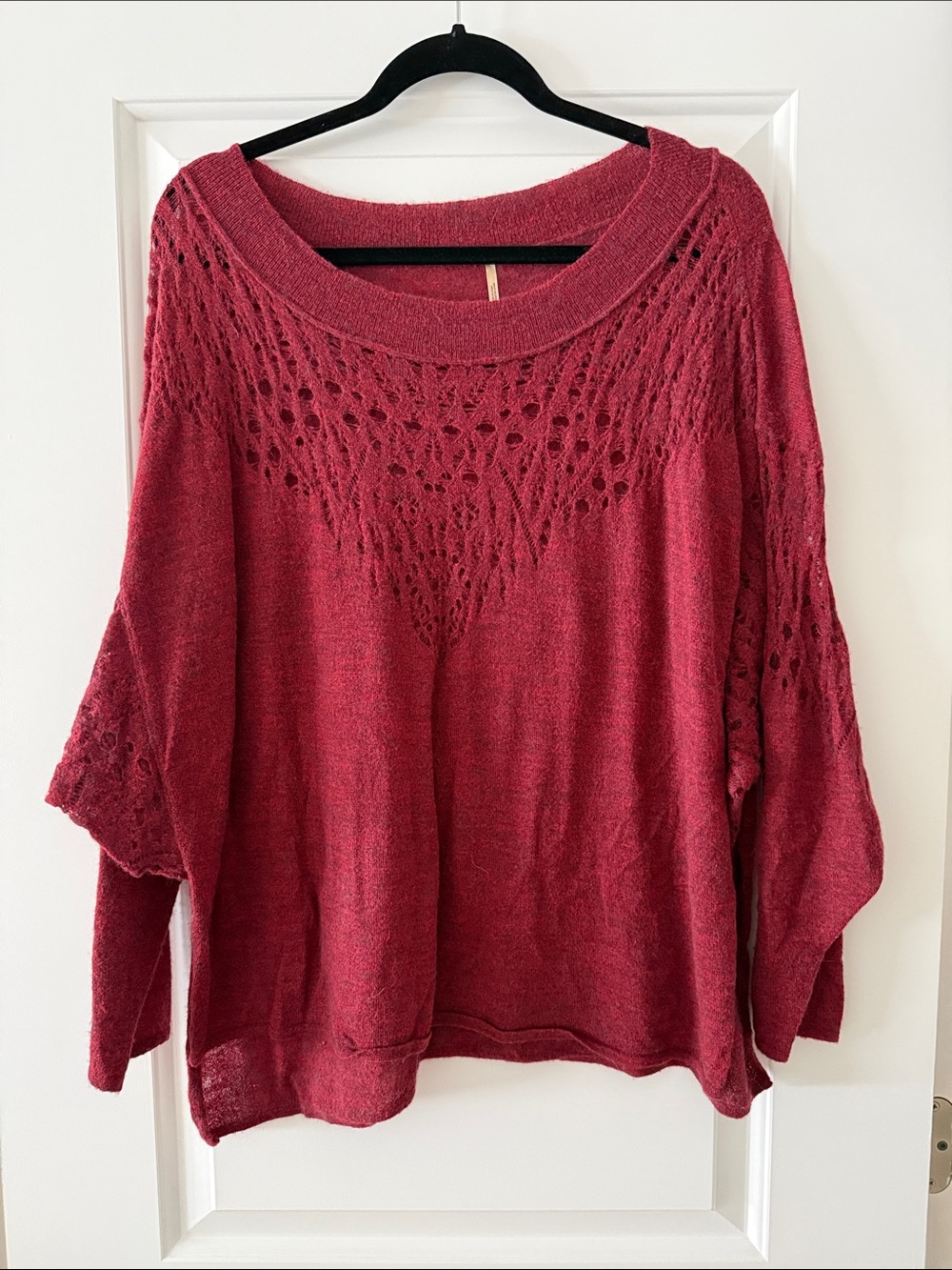 Free People Open-Knit Scoop-Neck Sweater in Wine Red